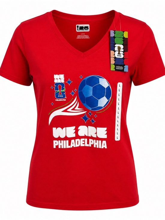 Fifa Tops - FIFA World Cup 2026 Philadelphia We Are Philadelphia Womens V Neck Tee L NWT Red